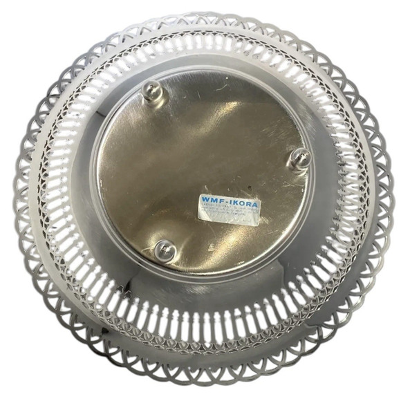 Vintage German Reticulated Round Bowl W M F Ikora Silver EP on Brass 3-Footed - Picture 5 of 9